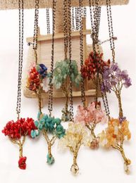 Natural Gemstone Beads Tree of Life Pendant Amethyst Rose Crystal Necklace Gemstones Chakra Jewelry9221178