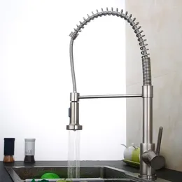 Kitchen Faucets BAKALA Modern Brushed Nickel High Arch Pull Down Pre Rinse Out Sprayer Single Handle Sink Faucet With Deck Plate