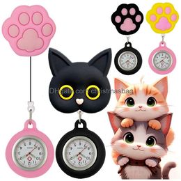 Party Favour Lovely Cartoon Kitten Cat Paw Nurse Doctor Hospital Medical Working Hanging Clip Badge Reel Pocket Watches Clock Drop Deli Ot1I5