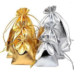 Gift Wrap 50pcs/lot Gold Foil Cloth Jewellery Packing Bags Drawstring Adjustable Candy Pouches Velvet 7x9 9x12 10x15cm