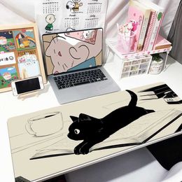 Mouse Pads Wrist Rests Ink Cat Locking Edge Mouse Mats 90x40cm Cute Large Natural Rubber Mouse Pad Waterproof Kawaii Mousepads Gamer Mousepad Desk Pads J240510