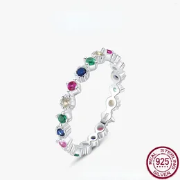 Cluster Rings S925 Silver Ring With Coloured Zircon Inlaid Unique Design High Grade Layered Fine Style Versatile Jewellery For Women