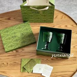 Designer Deluxe Glass Green Ripple Wine Cup Set Red Wine Cup Tall Cup Gift Box Set Gift Carved Peacock Green