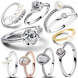 Cluster Rings 2024 925 Silver Ring Rose In Bloom Love Mom Finger Fit Women Mother's Day Fine Jewellery Gift