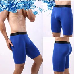 Underpants 3 Pcs Men Underwear Long Boxer Large Size Ice Silk Leg Boxers Brand Sports Panties Mens