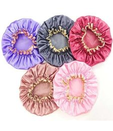 Lovely Thick Shower Satin Hats Colorful Bath Shower Caps Hair Cover Double Waterproof Bathing Cap Whole5173196