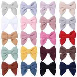 20 COLORS Hair Clips for Baby Girls Bow Barrettes Kids Solid Color Princess Safety Whole Wrapped Hairpins Toddler Children Bowknot Headwear Hair Accessories YL2559