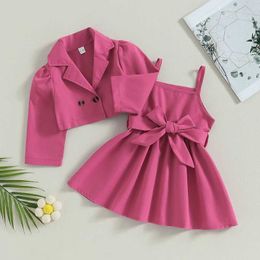 Clothing Sets 1-4years Toddler Girl 2pcs Outfits Sleeveless Belted Dress Double Breasted Trench Coat Set Baby Girls Spring Autumn Clothes Set
