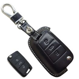 Stickers CarLeather Key Case Bag Fob Cover For Volkswagen VW Golf 7 MK7 GTI Skoda Octavia A7 A 7 2014 2015 2016 SEAT Leon Ibiza key chain