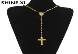 Hip Hop ECED Long Rosenkranz Halsketten Perlenkette Anhänger Goldfarbe katholischer Kirchenkugel Juwely4294051
