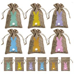 Gift Wrap 6Pcs Easter Gifts Bags Linen Pouches Drawstring Candy Packaging Bag Pocket For Party Decor Supplies