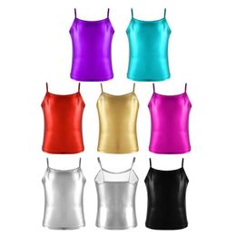 Vest Top of the big girl dance floor childrens shiny metallic vest top of the childrens ballet stage performance dance costumes exercise clothesL240502