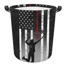 Laundry Bags VOLLEYBALL GIRL AMERICAN FLAG BLACK Foldable Basket Art Waterproof Children's Toy Tunic Dirty Clothes Orga