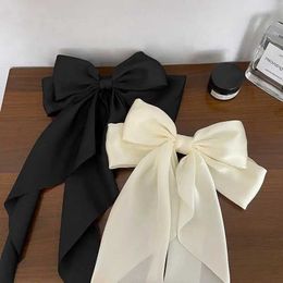 Hair Accessories Elegant bow ribbon hair clip fashionable and simple solid satin spring vintage headband with girl accessories d240515