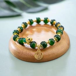 Strand Chinese Lucky Pixiu Bracelet Unisex Charm Green Red Beads Bracelets Feng Shui Wealth Good Luck Jewellery Friendship Birthday Gift