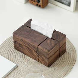 Tissue Boxes Napkins Nordic creative black walnut paper box solid wood tissue box Japanese living room multifunctional storage box B240514