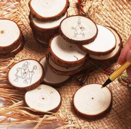 Party Supplies Christmas Ornaments Wood DIY Small Wooden Discs Circles Painting Round Pine Slices w Hole n Jutes SN24757158022