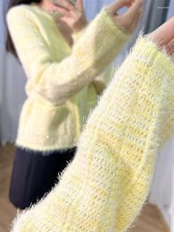 Women's Knits Sweaters For Women Sequin Knitted Cardigan 2024 Spring Small Fragrant V-neck French Short Yellow Coat High Quality
