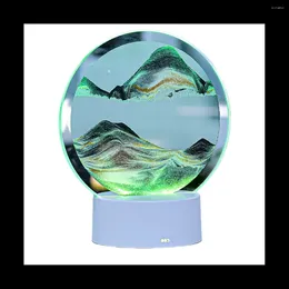 Table Lamps Natural Landscape Flowing Sand Picture Art Hourglass Transparent Glass Round Colorful Painting Green