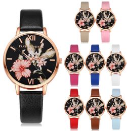 Women Watch Flower Fashion Leather Band Analogue Quartz Round Wrist Watches lp Luxury Bracelet Digital Relogio Feminino Saat Gift1117466
