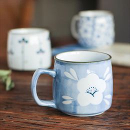 Handpainted Ceramic Tea Mugs Unique Japanese Antiquity Style Sake Coffee Cups 85oz Mini Breakfast Mug Special Gift for Friend 240509