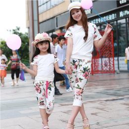 Outfits Mother And Daughter Clothes Cotton Matching Family Outfits Family Clothing Mommy And Me Tshirt + Pants 2PCS Set Sport Suit Childr