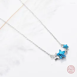 Pendants Arrival Female Short Clavicle Chain 925 Sterling Plata Stackable Blue Crystal Pentagonal Star Necklace For Women Statement