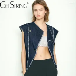Women's Vests Women Vest 2024 Spring Summer Fashion Sleeveless Wide Shoulder Denim Waistcoat All Match Slim Blue Jean Coat Jacket