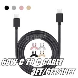Universal 60W 1M 2M 3M Fabric Alloy Braided Type c to Type-C USB C Cable Fast Charging Cables For Samsung S21 S23 S24 Xiaomi Huawei LG Andoroid Phone 15 Pro 16 Plus