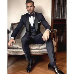 Men's Suits High Quality Black Slim Single Breasted Men Suit 3 Pieces Blazer Pants Vest Handsome Wedding Formal Work Causal Tailored Set