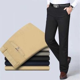 Men's Pants Spring Autumn Middle-aged Casual Trousers Mens Straight Slacks High Waists Dads Thin Thick Breathable Cotton Male Suit Pants Y240514