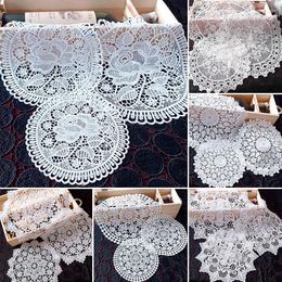 Table Mats Round Hollow Lace Plate Bowl Pad Embroidery Flower Placemat Mug Dining Coffee Cup Place Mat Home Decor