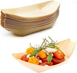 Disposable Dinnerware 50pcs/Pack Wood Dessert Boats Plates Trays Sushi Boat Natural Pine Serving Party Supplies