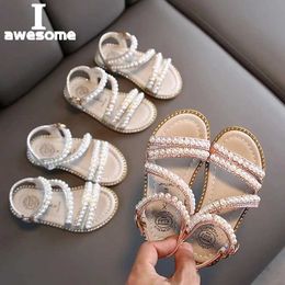 Sandals Girls Sandals Water Diamond Pearl Sandals Summer Shoes Childrens Sandals Open Soft Shoes 2021 Luxury Brand d240515