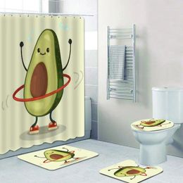 Shower Curtains Funny Fitness Workout Avocado Curtain Set Cute Cartoon Exercise Bathroom Bath Mat Rug Carpet Gym Decor