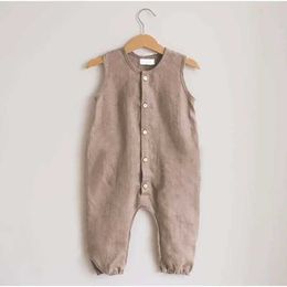 Overalls Sommer Neugeborenes Baby Jumpsuit reine Baumwollkinder -Playsuit Button ärmellose Babykleidung D240515