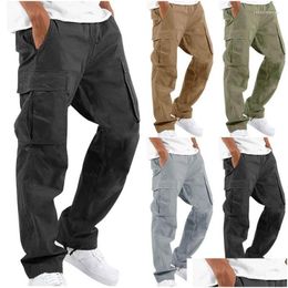 Men'S Pants Mem Mti-Pockets Spring Summer Cargo Men Streetwear Zipper Leg Skinny Work Joggers Cotton Casual Trousers Drop Delivery A Dh6Io