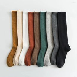 Women Socks Stockings Casual Solid Color Black White Long Cotton Knitted JK School Girls Knee