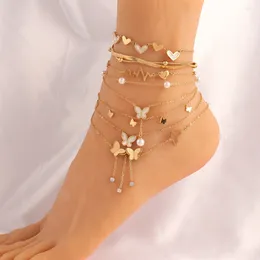 Anklets Stainless Steel Heart Female Barefoot Crochet Sandals Foot Jewellery Leg On Ankle Bracelets Women Chain