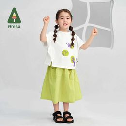 Saias Amila 2024 Verão New Baby Skirt Girls Mirls Color Solid O O-SKIRT SKIRT super versátil e não enrugado roupas de fundo 0-6yl2405