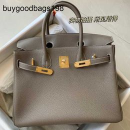 Tote Bag Designer Womens Handbags Bk Handmade 7a Platinum Wax Thread Imported Togo Calf Leather Handbag 2530 Buckle Lychee Pattern Genuine