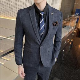 Men's Suits 2024 Boutique (Blazer Vest Pants) Fashion Hosting Work Business Wedding Casual Linen Art Style Elegant Gentleman's Suit