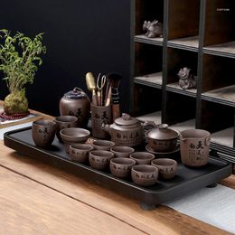 Teaware Sets Purple Sand Tea Set Household Complete Gift Box Living Room Teapot Cup Gaiwan Plate For Elders