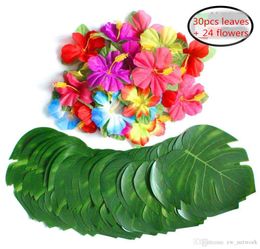 Artificial Tropical Palm Leaves and Silk Hibiscus Flowers Party Decor Monstera Leaves Hawaiian Luau Jungle Beach Theme Party Decor4702760