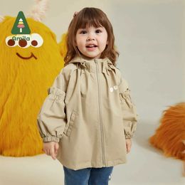 Cardigan Amila baby jacket 2023 autumn new cut and stitching windproof rainproof fashionable and warm girl cute childrens clothingL240502