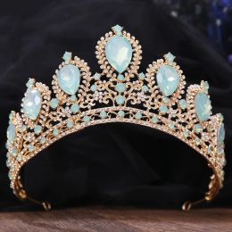 Luxury Princess Crown Women 8 Colors Opal Crystal Bridal Wedding Tiaras Crown Headbands Hair Accessories