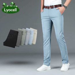Men's Pants Autumn Lyocell Mens Pants Business Trousers Male Fashion Sky Blue Khaki Straight Casual Pants Man Clothing Plus Size 30-40 Y240514
