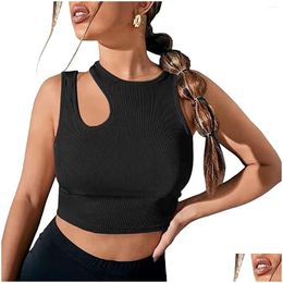 Bras Sets Ladies Sexy Hollow Sleeveless Round Neck Solid Color Suspenders Tight Slim Backless Vest Body Sha Underwear Drop Delivery Dht4P