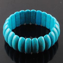 Bangle Blue Turquoise Stone Beads Strand Beaded Bracelet Stretchy Stretch 7 Inches For Man Women Jewellery TK1478