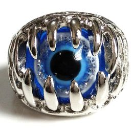 New 25pcs Unique Mens Blue Devil Eye Silver Ring Demon Evil Gothic Claw Eyes Whole Fashion Jewelry Biker Punk Rocker Style Man6154590